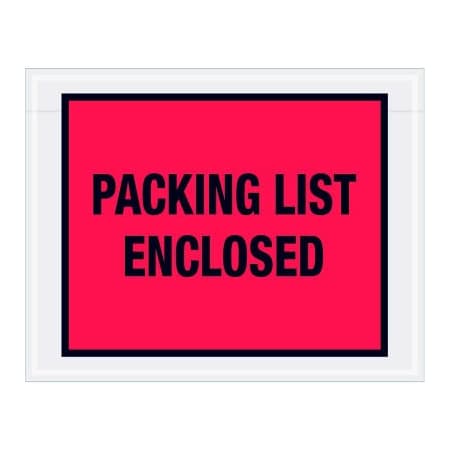 Box Packaging Full Face Envelopes, "Packing List Enclosed" Print, 7"L x 5-1/2"W, Red, 1000/Pack PL406